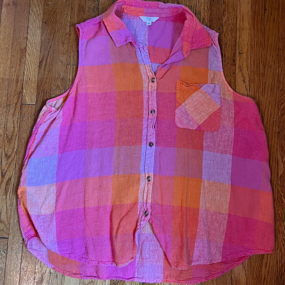 Time and Tru Pink and Orange Plaid Shirt